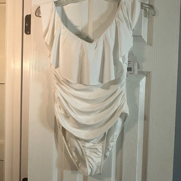 Brand New Size 12 White One Piece Bathing Suit - Picture 3 of 3